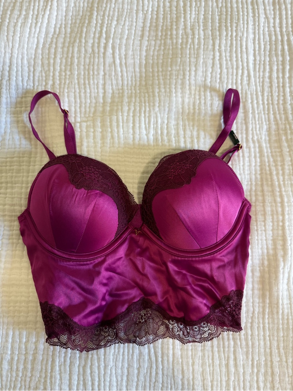 NWT Victoria’s Secret Satin Lace Longline Bra in Deep Magenta